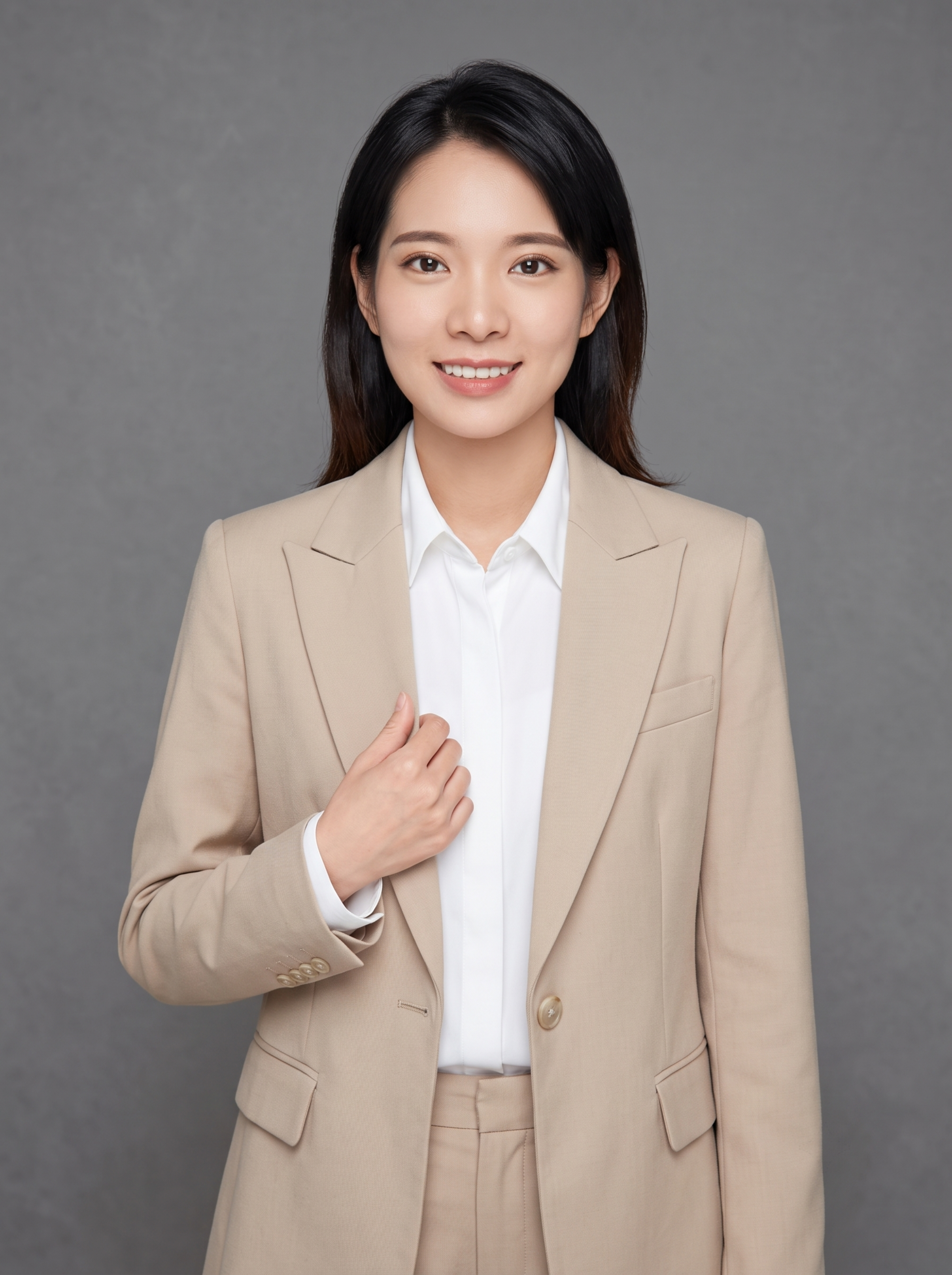 参考图中保留人物脸型、发型、年龄等特征生成职场形象照,标准焦段… - 图片创意预览