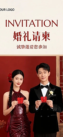 婚礼电子邀请函新中式长图海报