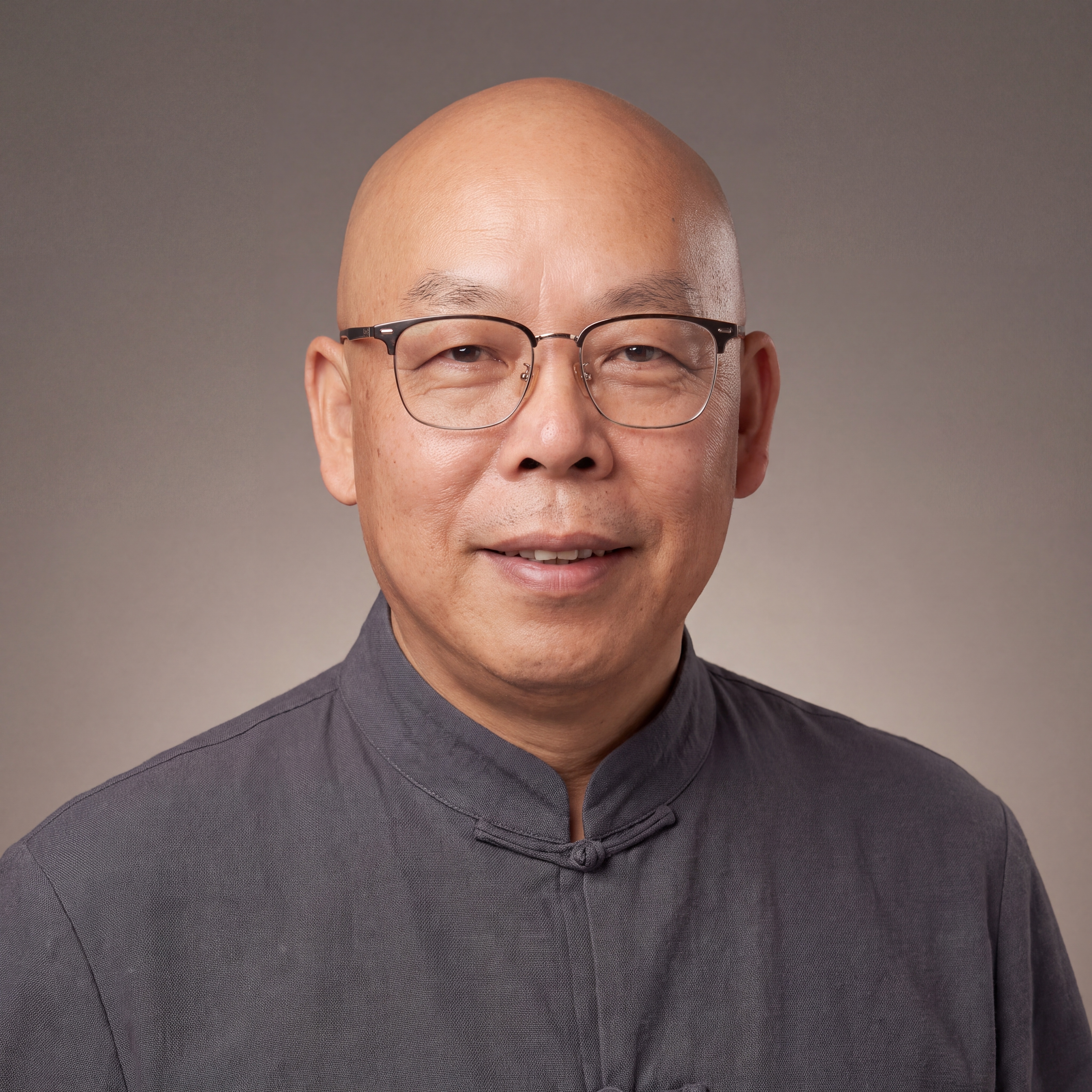 参考图中中年男性医生的面部特征、光头、佩戴眼镜的形象完全保留，… - 图片创意预览