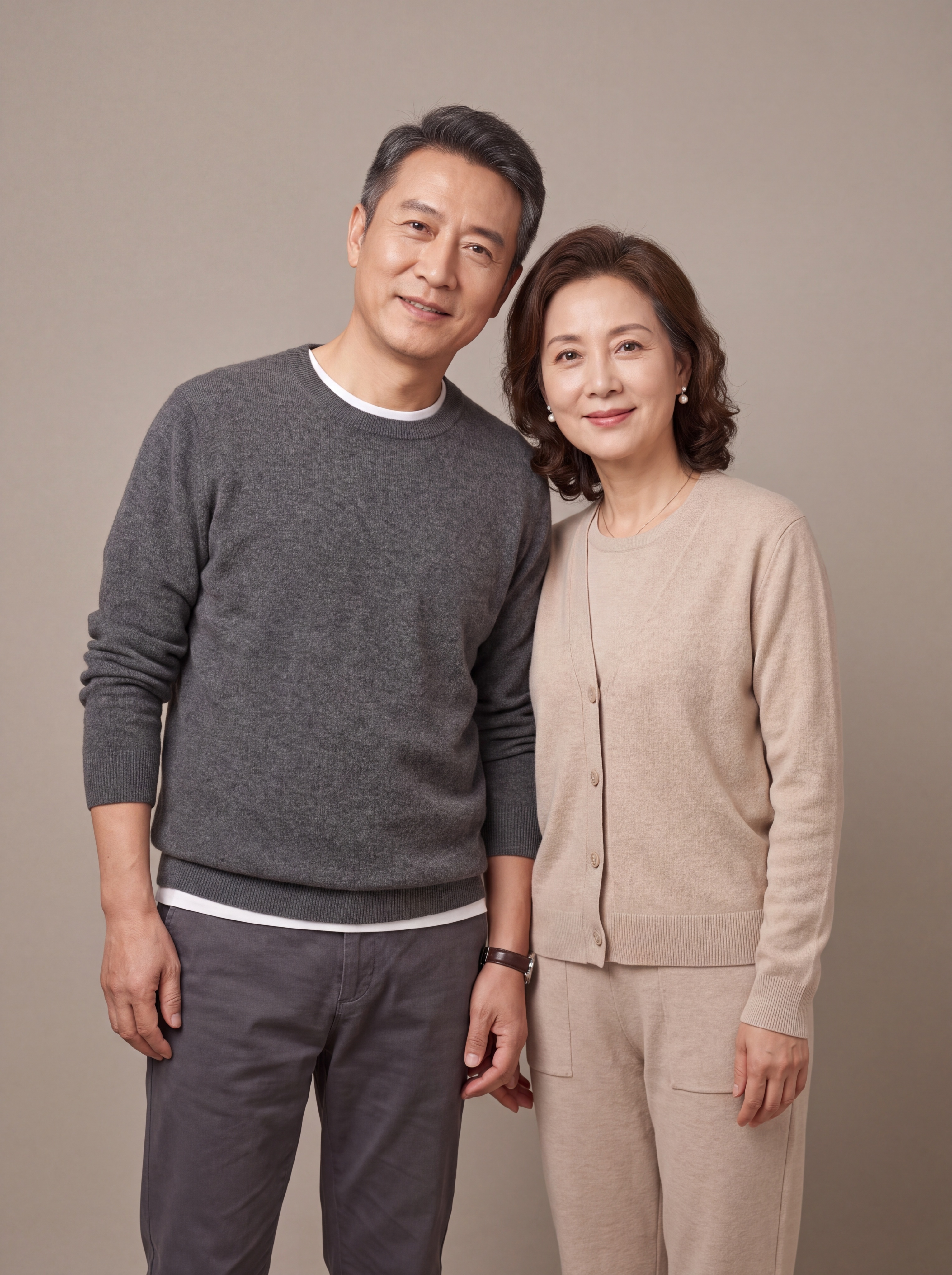 一对50岁左右的中国夫妇半身站姿形象照，夫妇并肩依偎，男士在左… - 图片创意预览