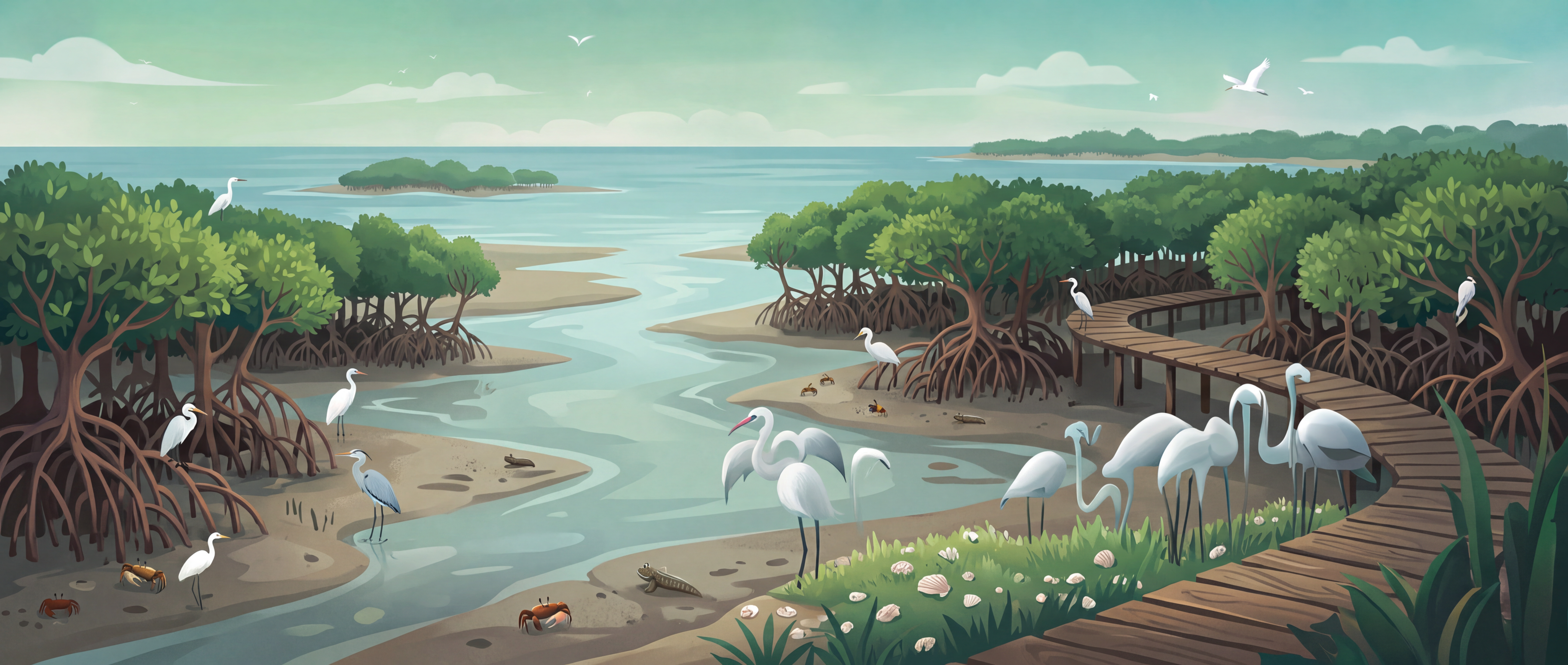 改成大海潮间带的红树林湿地的场景 - 图片创意预览