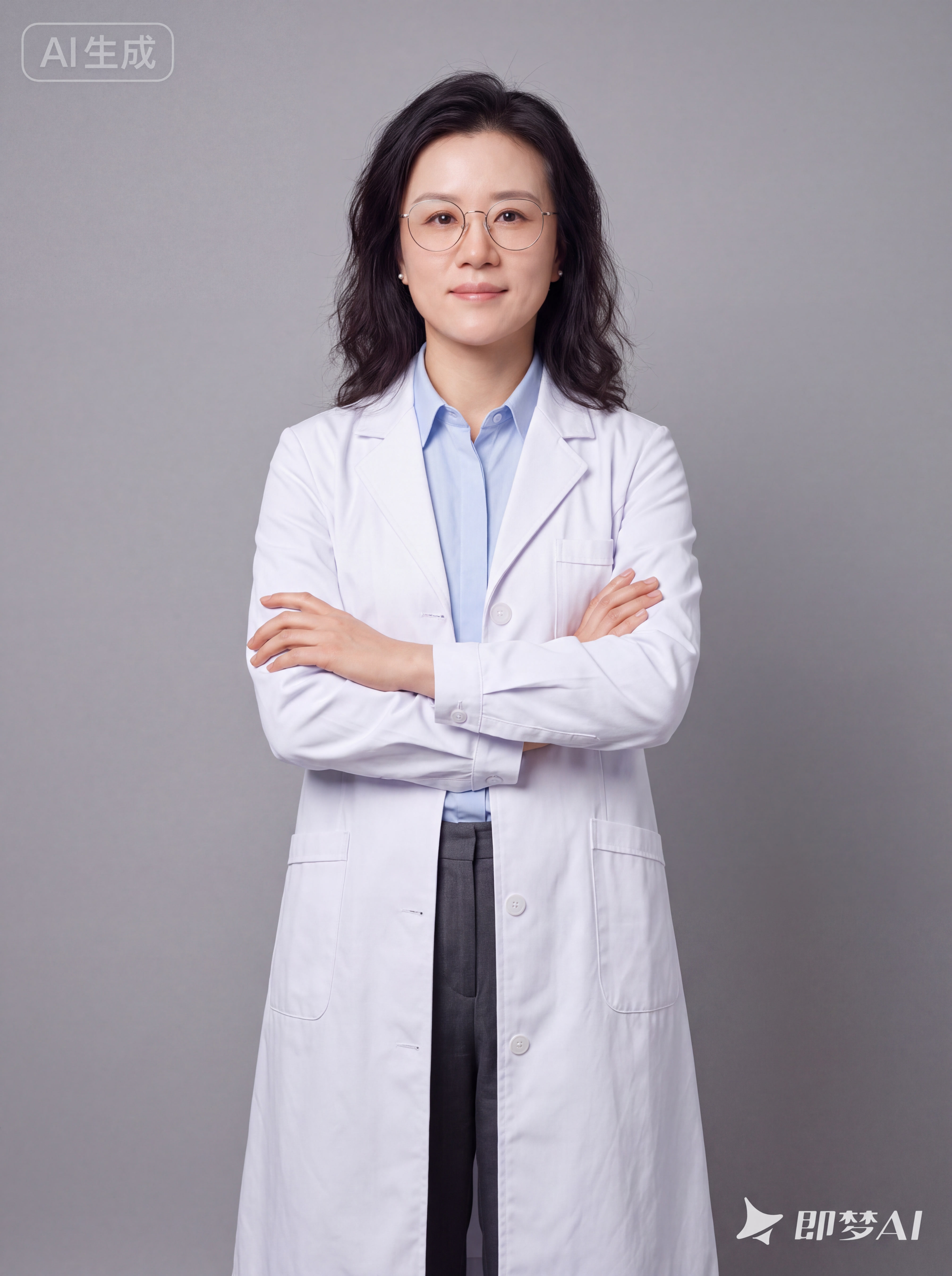 参考图中保留人物脸型、发型、年龄、眼镜等特征生成医生职业形象照… - 图片创意预览