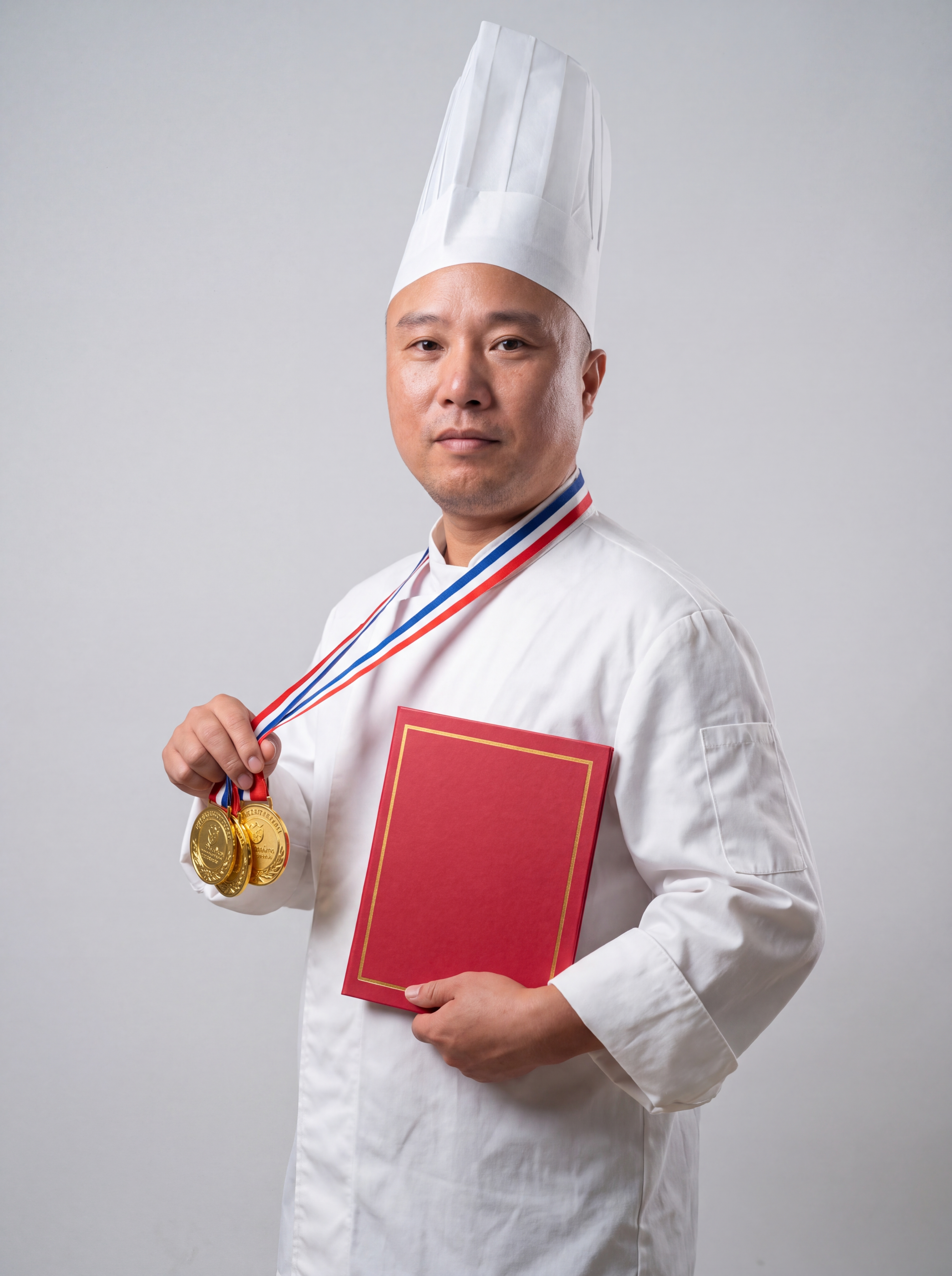 参考图1的人物姿态：侧身站立，右手持金牌挂绳展示多枚金牌，左手… - 图片创意预览