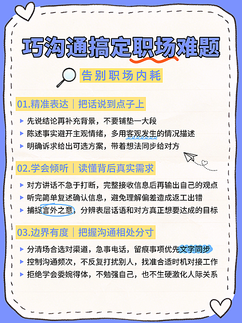 蓝黄色简约职场沟通技巧干货小红书配图