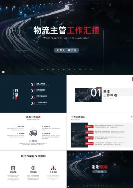商务物流行业工作汇报PPT预览效果