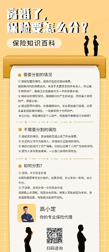 金融保险理念离婚保险怎么分科普长图海报