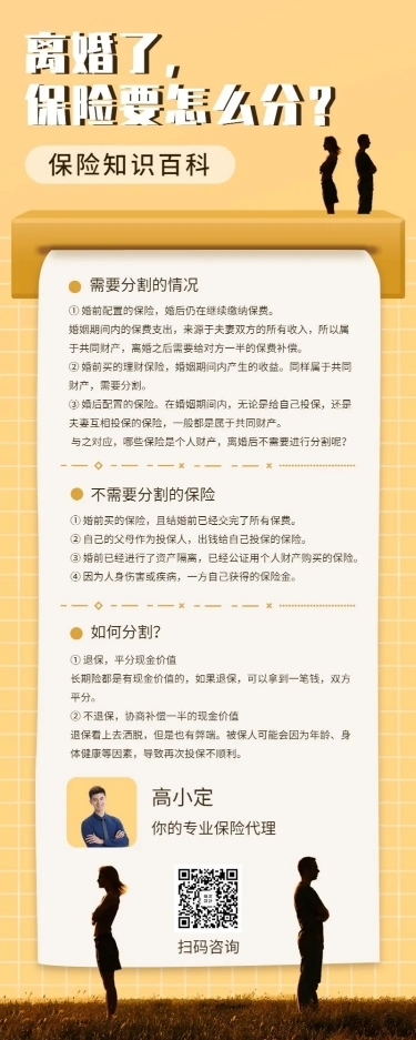 金融保险理念离婚保险怎么分科普长图海报