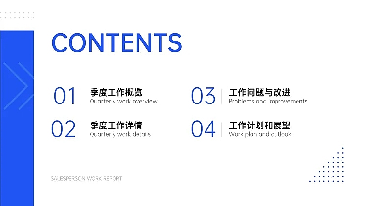 简约销售工作总结计划PPT目录页
