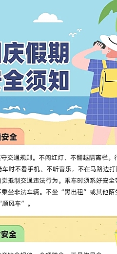 国庆节假期儿童安全教育知识长图