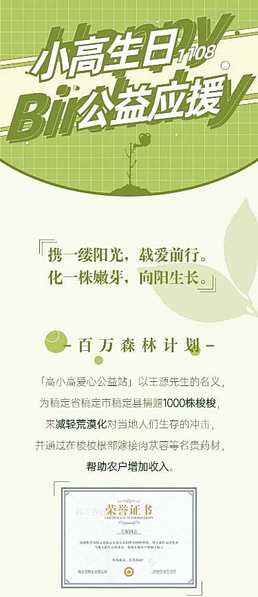 简约生日公益活动公告长图明星应援