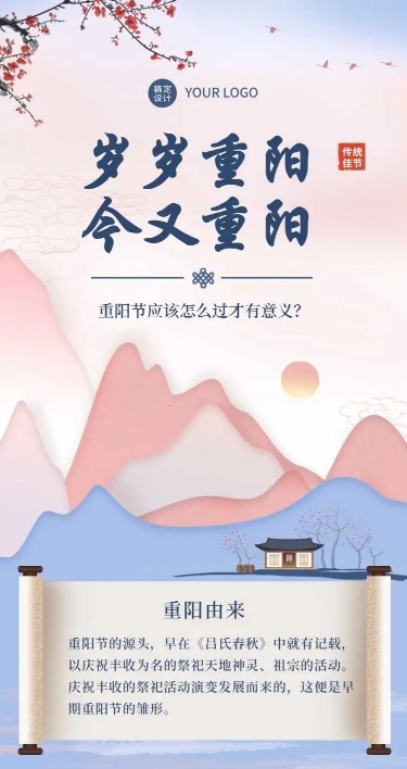 H5长页中国风插画重阳节节日习俗科普