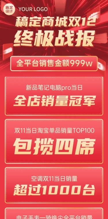 双12销量销售战报文章长图