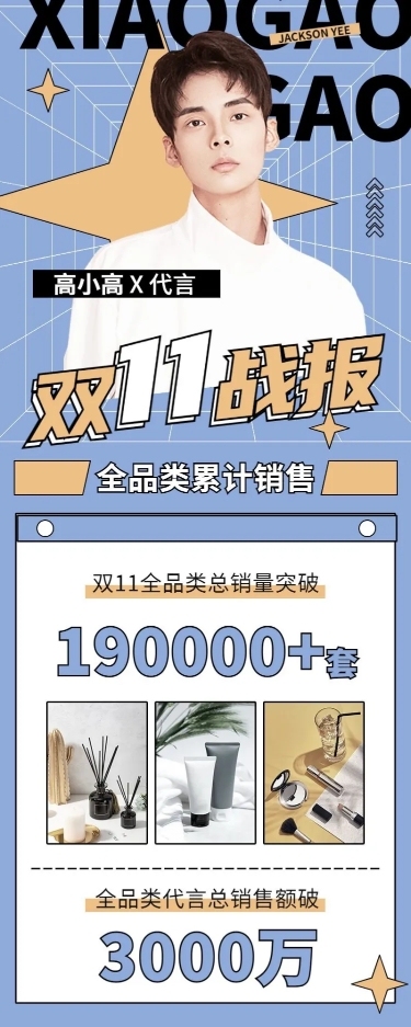 简约几何双11销售战报长图娱乐应援