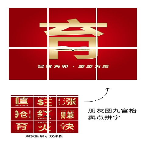 房地产价值卖点拼字套系九宫格红金
