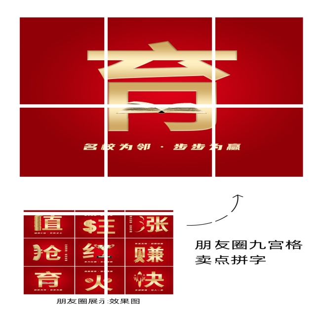 房地产价值卖点拼字套系九宫格红金预览效果