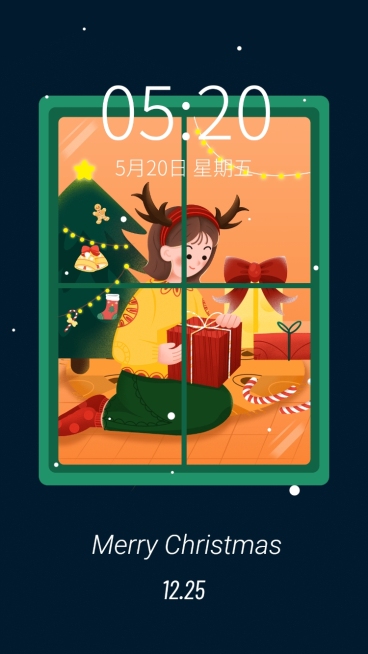 圣诞节简约插画手机壁纸预览效果