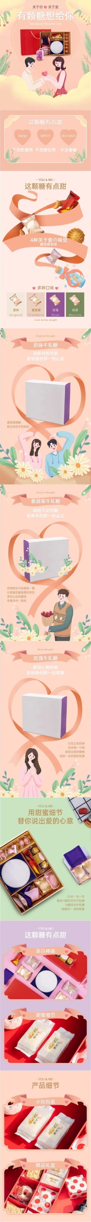 手绘食品婚庆伴手礼喜糖详情页预览效果