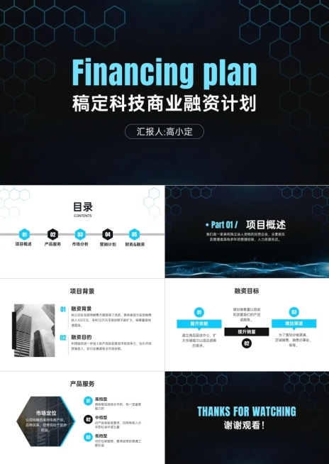 科技商业融资计划书PPT预览效果