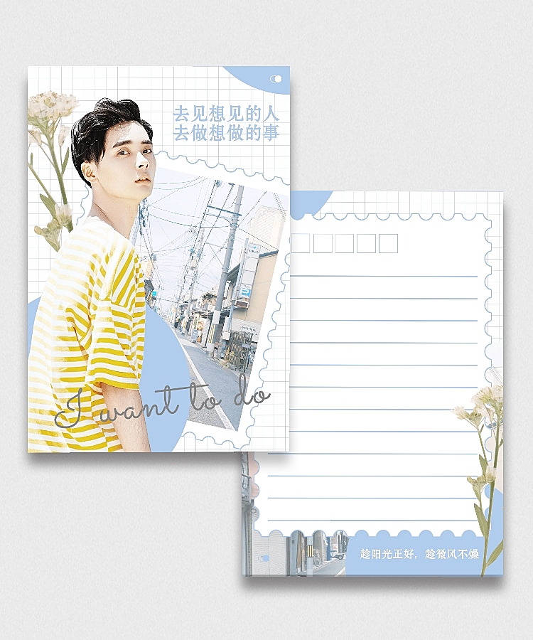 清新文艺风竖版应援明信片娱乐明星
