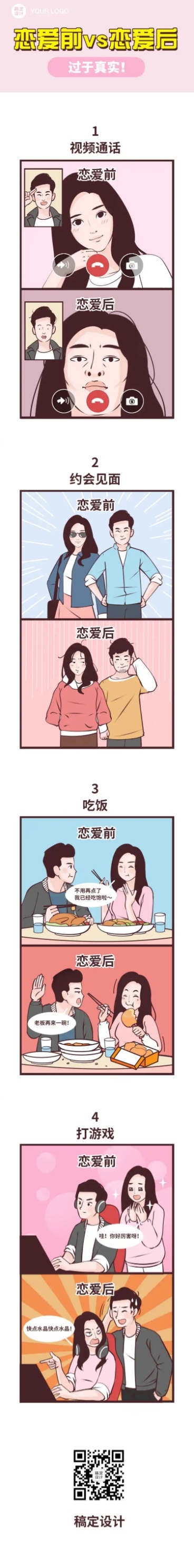 214情人节恋爱前后对比趣味条漫预览效果