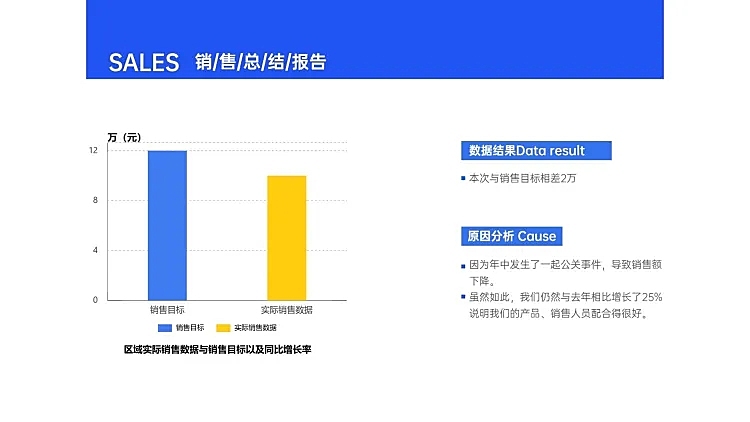 蓝色简约通用销售总结PPT图文页
