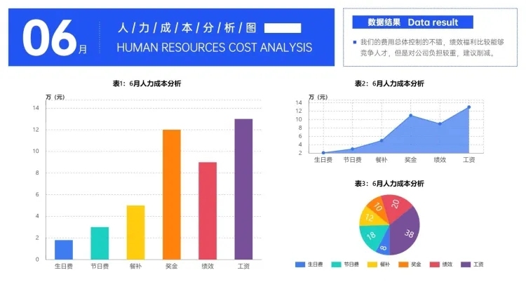 简约HR通用人力成本分析图表PPT图文页预览效果