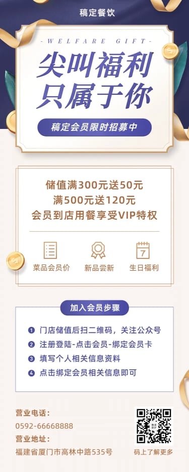 点击进入编辑 会员招募白金质感风长图海报预览效果