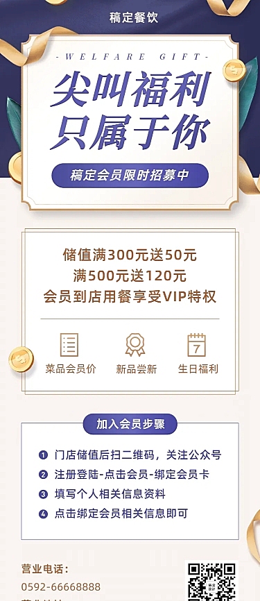 会员招募白金质感风长图海报