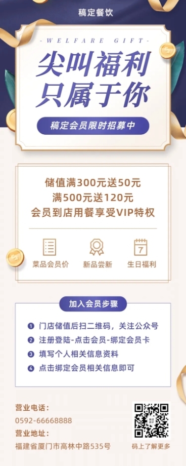 会员招募白金质感风长图海报预览效果