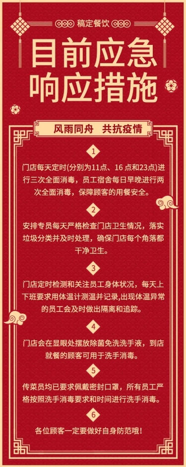 餐饮门店防疫响应措施长图海报