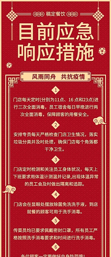 餐饮门店防疫响应措施长图海报