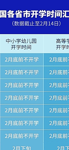 全国各省市开学时间表长图海报