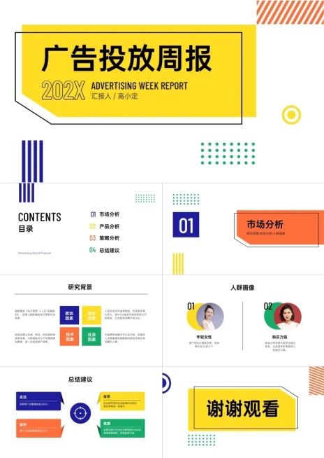 时尚创意广告投放总结PPT预览效果