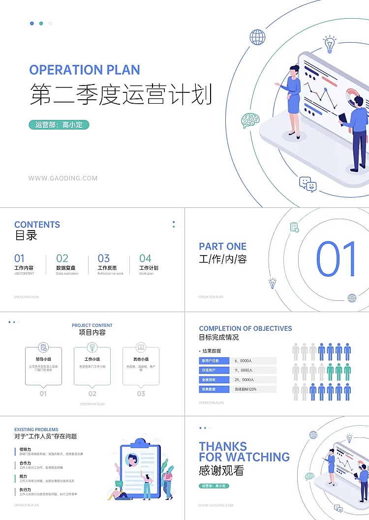 极简插画风季度运营工作计划PPT