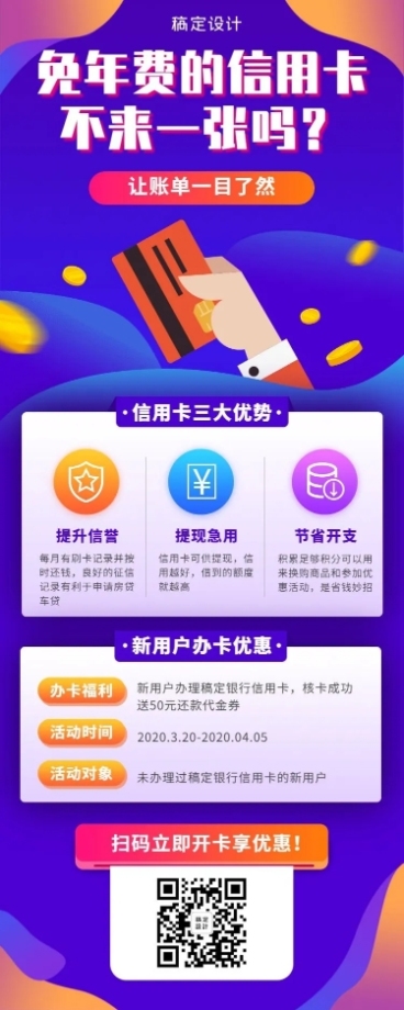 金融保险免年费信用卡产品营销长图海报预览效果