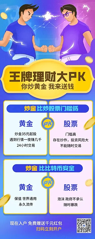 金融保险黄金股票理财产品pk对决营销海报