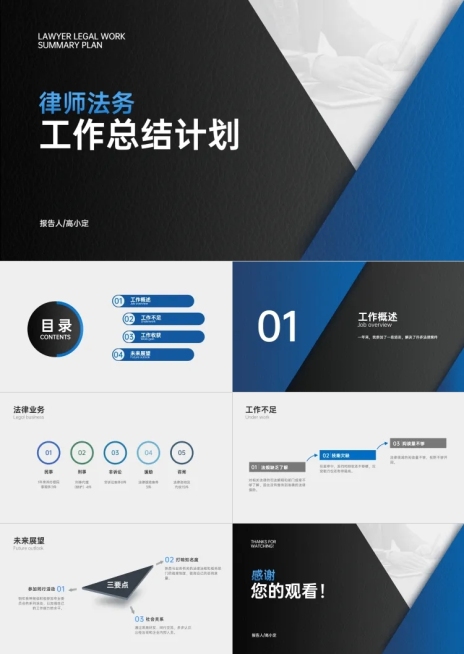 高端商务律师法务工作总结计划PPT预览效果