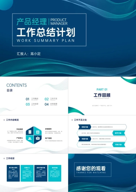 简约商务产品经理工作总结计划PPT预览效果