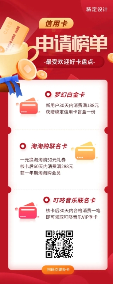 金融保险信用卡申请榜产品详情营销海报预览效果