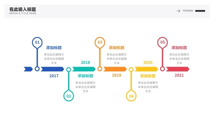 流程时间轴5项PPT内容页预览效果