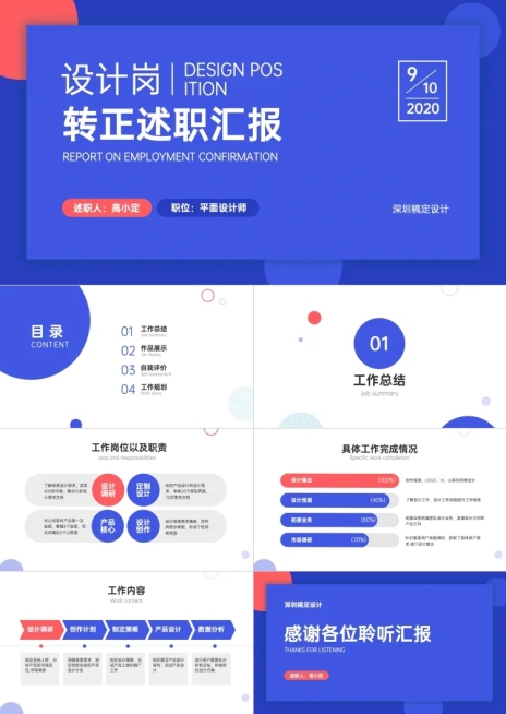 简约设计岗转正述职汇报PPT预览效果