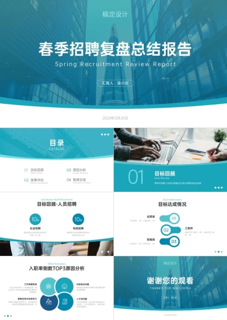 HR春季招聘复盘总结报告PPT预览效果