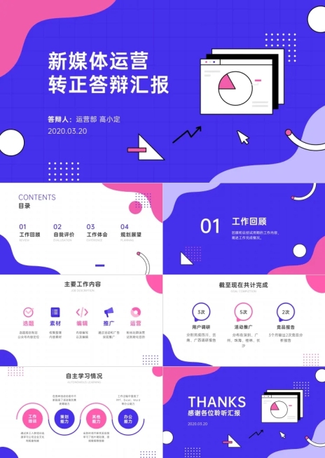 新媒体运营述职转正答辩PPT预览效果