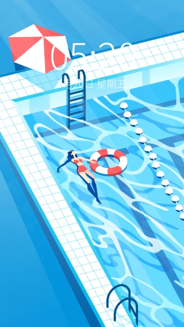 夏日小清新泳池插画手机壁纸预览效果