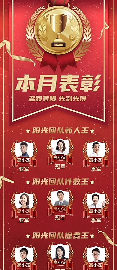 金融保险销售业绩喜报表彰长图海报