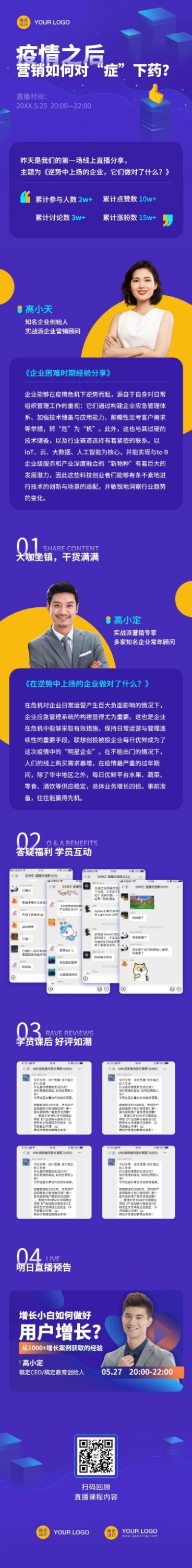 营销直播回顾科技课程背景长图预览效果