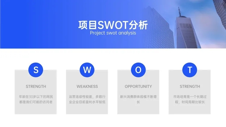 SWOT分析列表4项PPT内容页预览效果