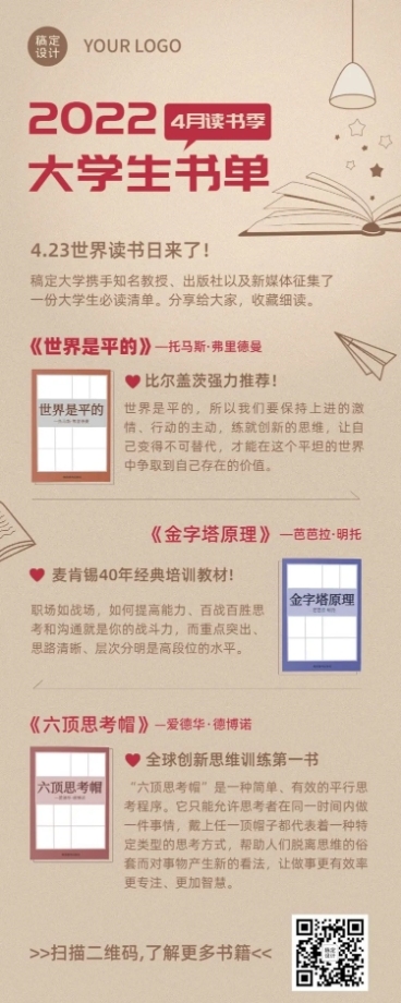 世界读书日书单推荐长图海报预览效果