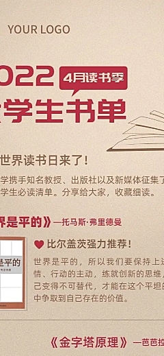 世界读书日书单推荐长图海报