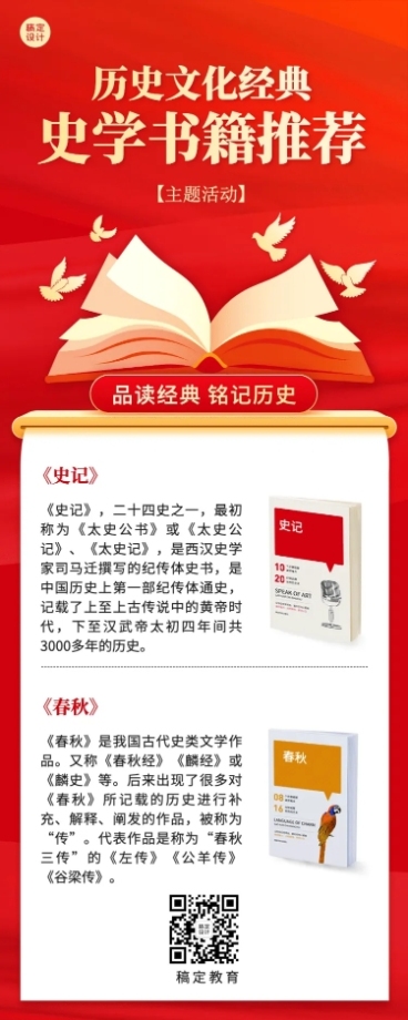 历史文化书籍推荐长图海报预览效果